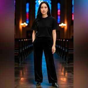 Alfani Petite Deep Black Velvety Pants Goth Grunge Halloween Lounge Whimsigoth